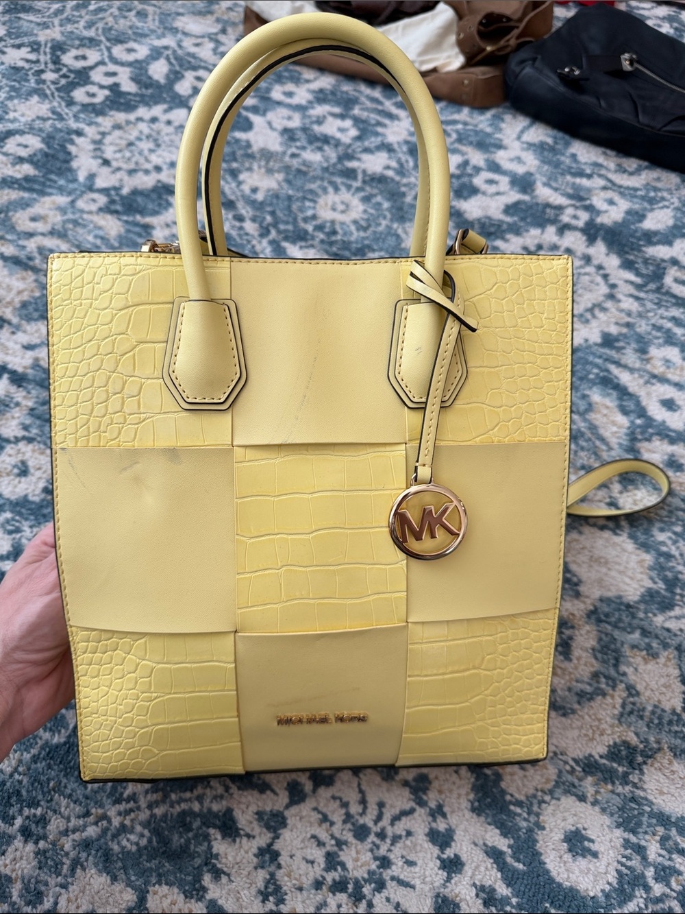 Michael Kors Yellow Patchwork Croc-Embossed Leather Tote